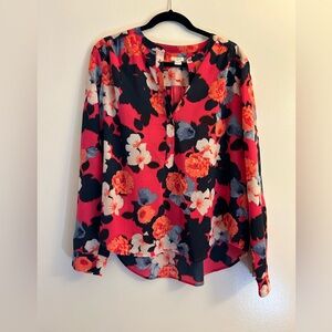 J Crew Factory button front v neck floral blouse. Size L
